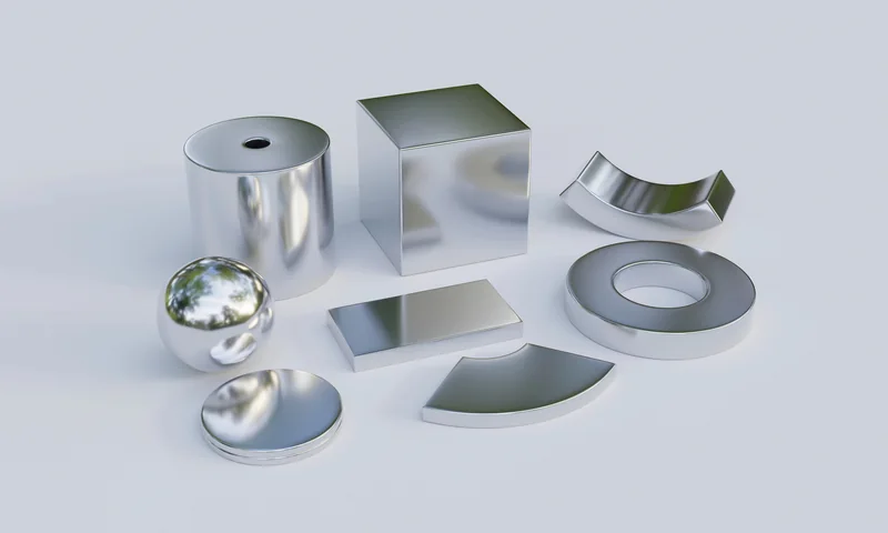 Illustration metallisch glänzender Ringe, Quader und Segmente